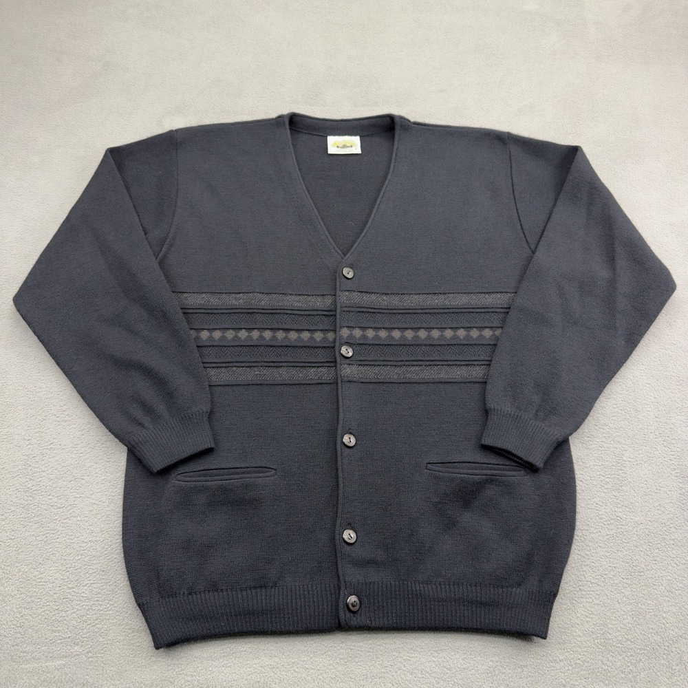Vintage Aklanda Australia 100% Merino Wool Cardigan Sweater Mens L Black Button
